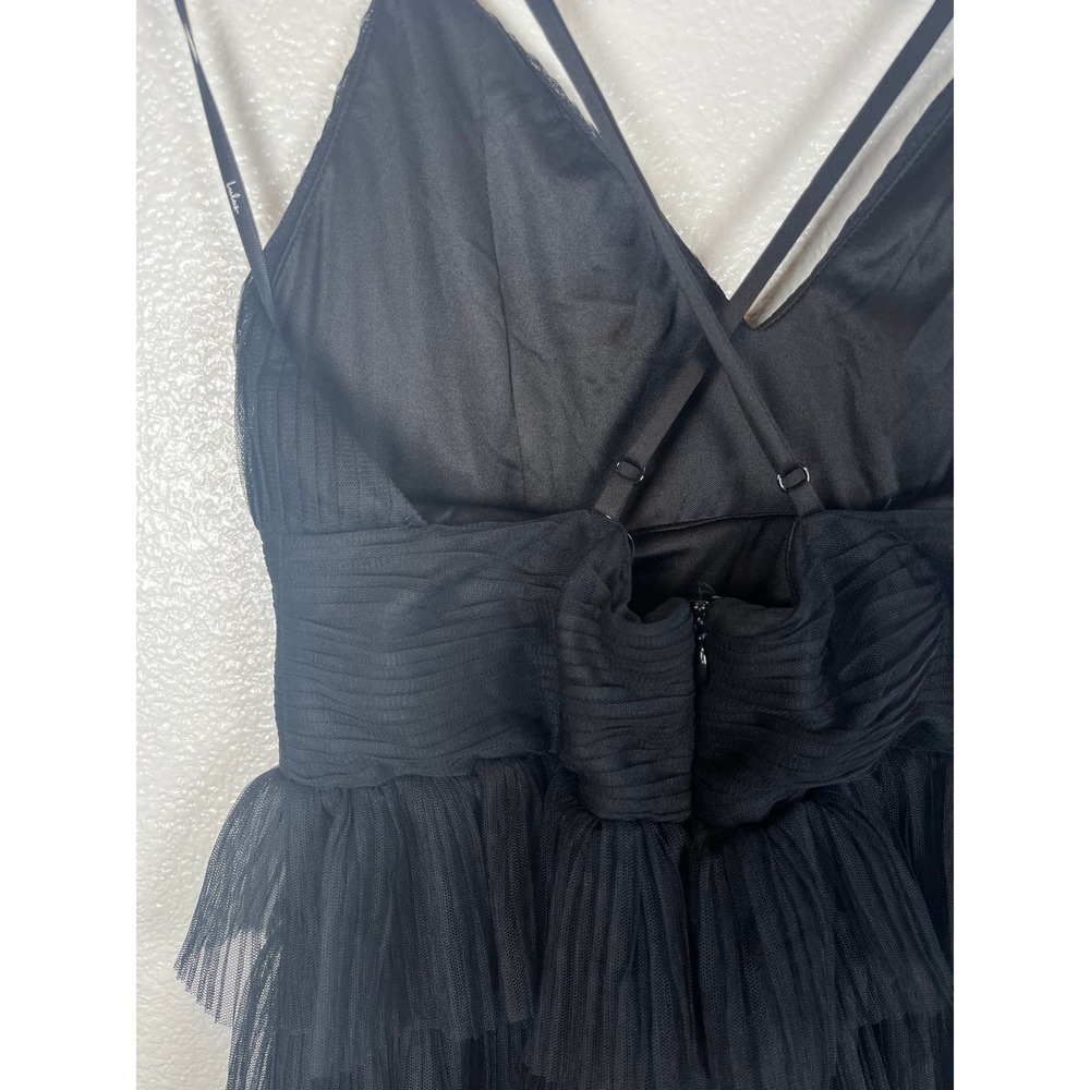 NWT Lulus Radiant Event Black Mesh Tiered Pleated Backless Maxi Dress Medium - Picture 4 of 8